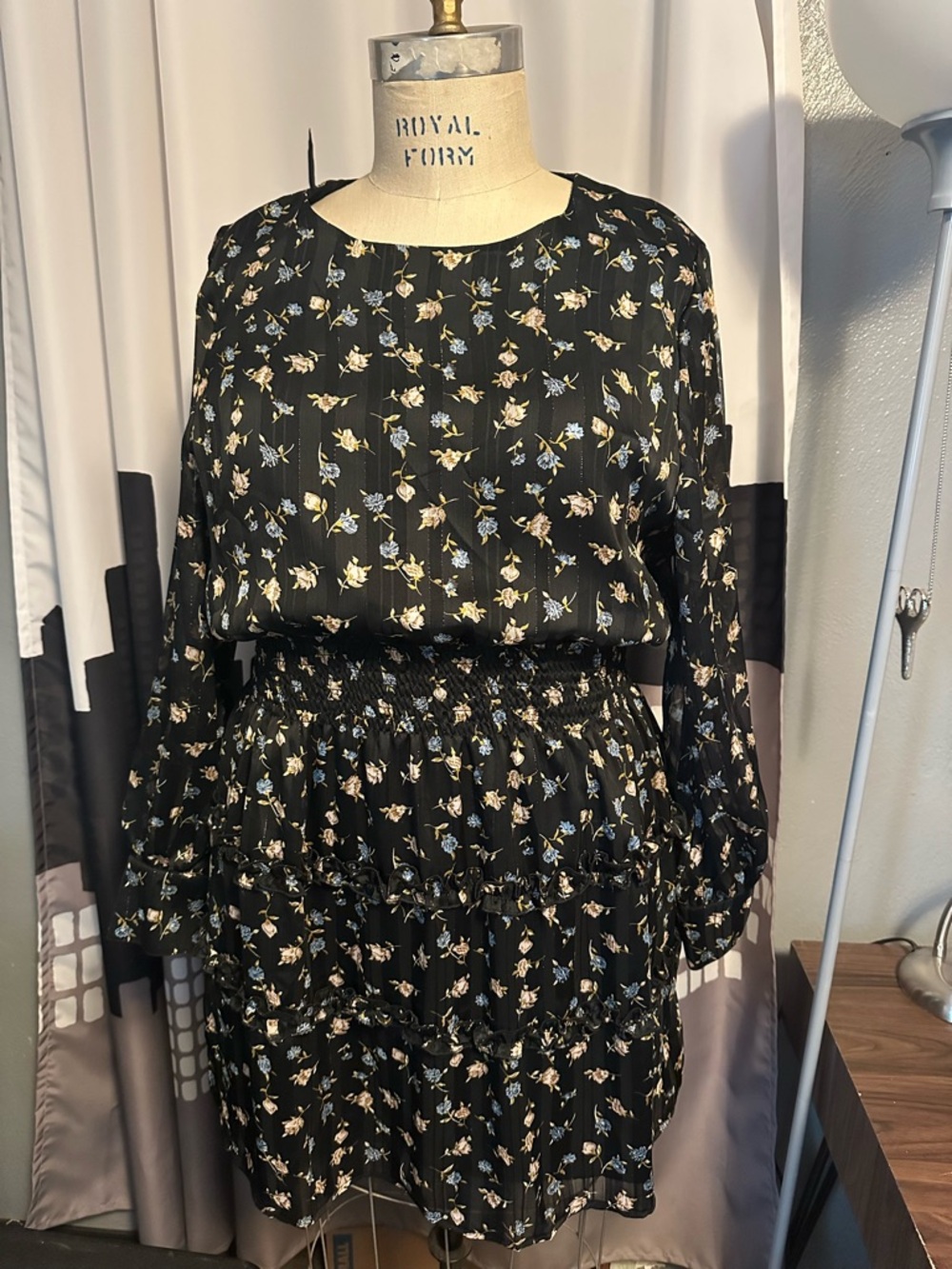 Missguided Plus Black Floral Boho  Mini Dress size 16